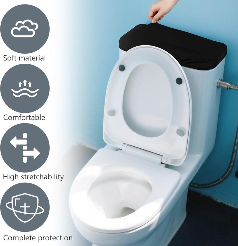 Bruislard 2 Pcs Toilet Tank Cover, Universal Toilet Tank Lid, Washable Toilet Tank Lid Cover, Soft and Absorbent with Elastic Bottom for Bathroom Decor Accessories (Black, Gray) - Image 5